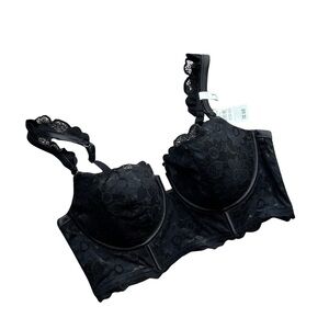 Aerie NWT Women’s Elegant Black Floral Lace Balconette Bra Adjustable Straps